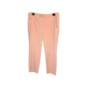 Womens Peach Pink Textured Crepe Tapered Ankle Dress Pants Business Casual Large